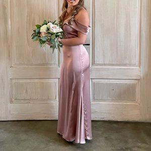 Revelry Bridesmaid dress. Skye Satin Dress in Rose Quartz